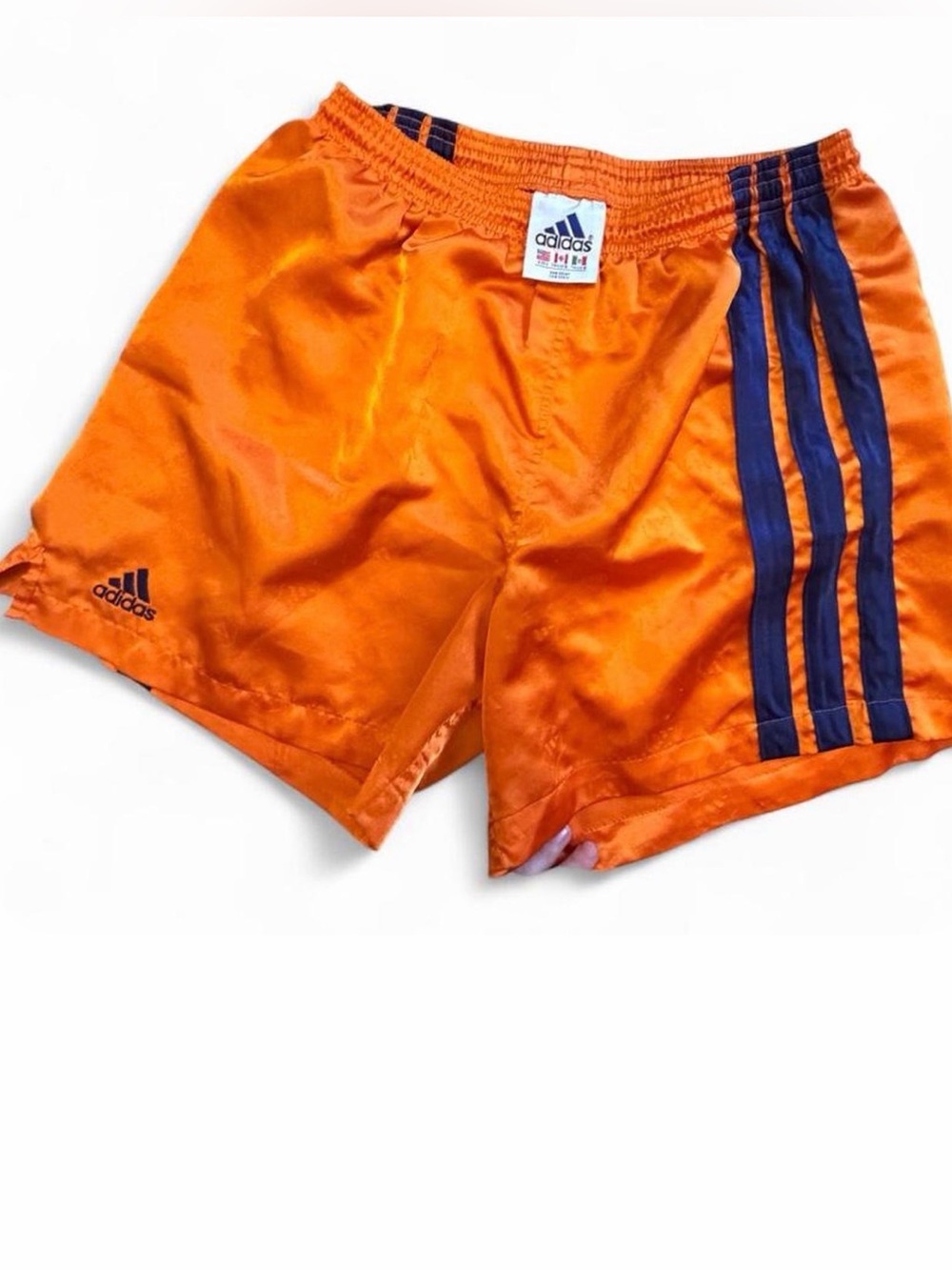 Vintage adidas Men’s Orange Athletic Shorts with retro Three-Stripes Large
